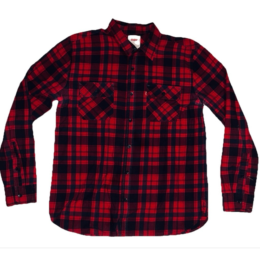 Men's Levi's Red & Navy Plaid Casual Button Down Shirt L